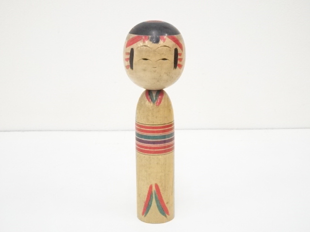 JAPANESE FOLK CRAFT / WOODEN KOKESHI DOLL / 24.2cm / SIGNED ARTISAN WORK 